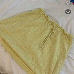 Gianni Bini Yellow Midi A-Line Skirt with Smocked Tie Front